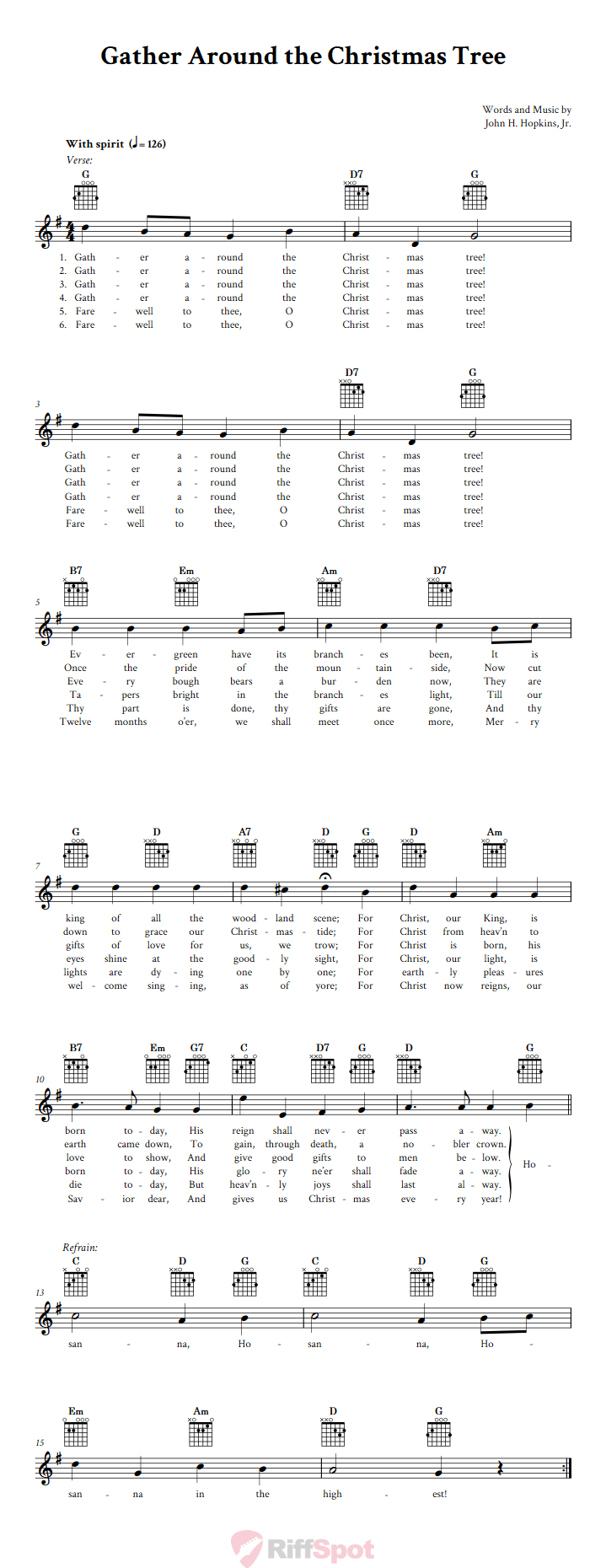 Gather Around the Christmas Tree Guitar Chords and Vocal Sheet Music
