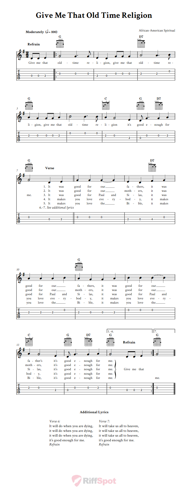 Give Me That Old Time Religion Guitar Tab