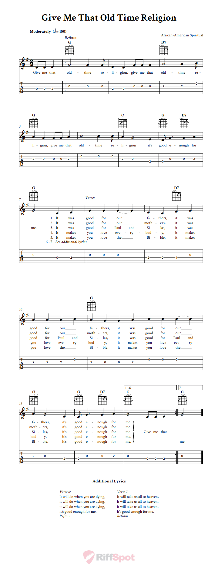 Give Me That Old Time Religion Guitar Tab