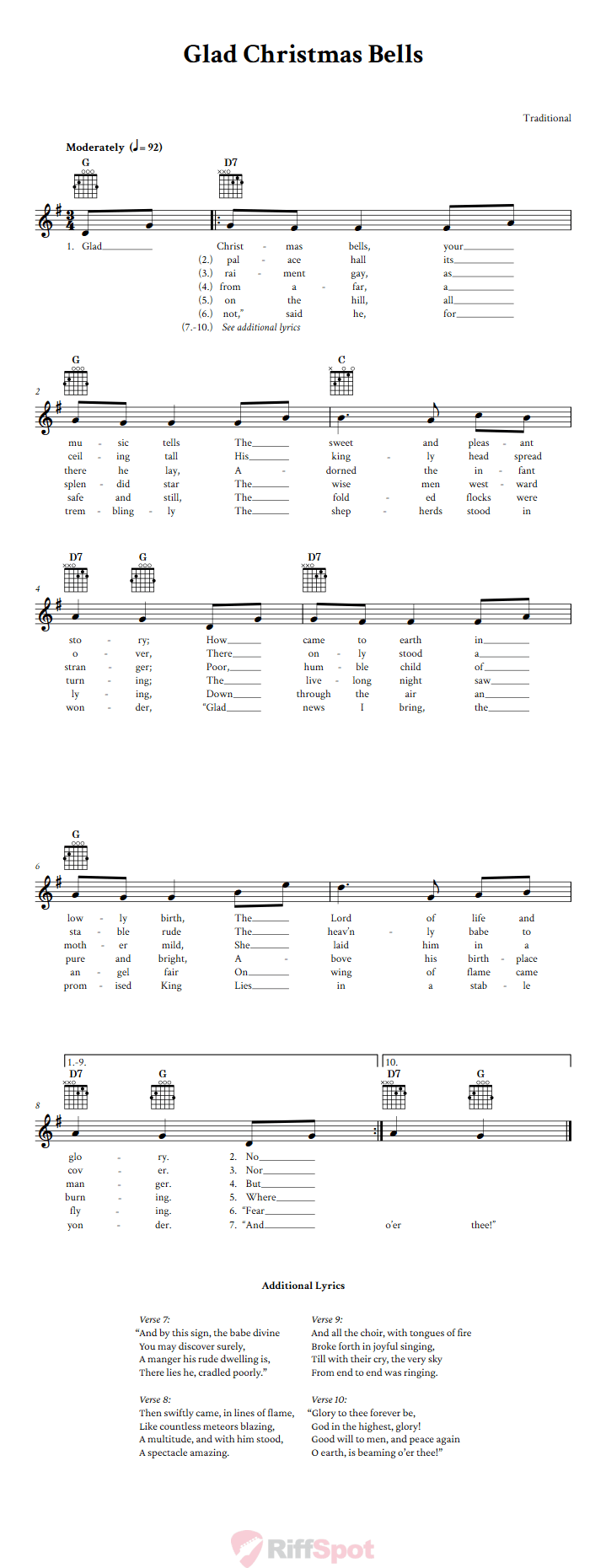 Glad Christmas Bells Guitar Chords and Vocal Sheet Music