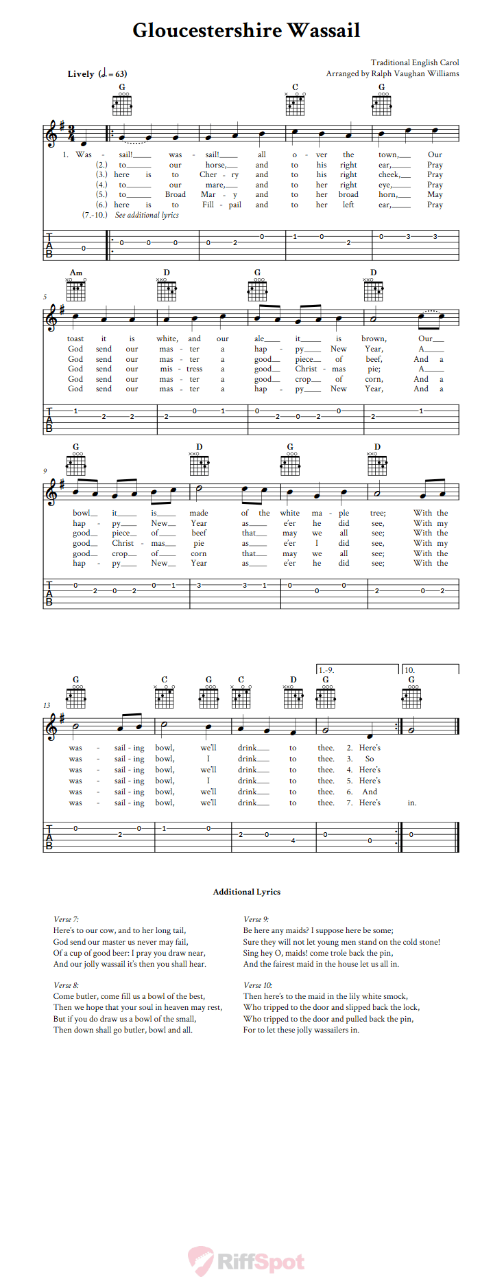 Gloucestershire Wassail Guitar Tab