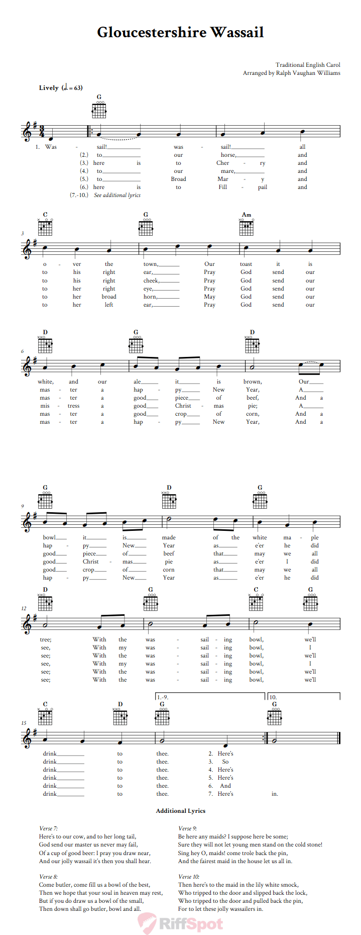 Gloucestershire Wassail Guitar Chords and Vocal Sheet Music