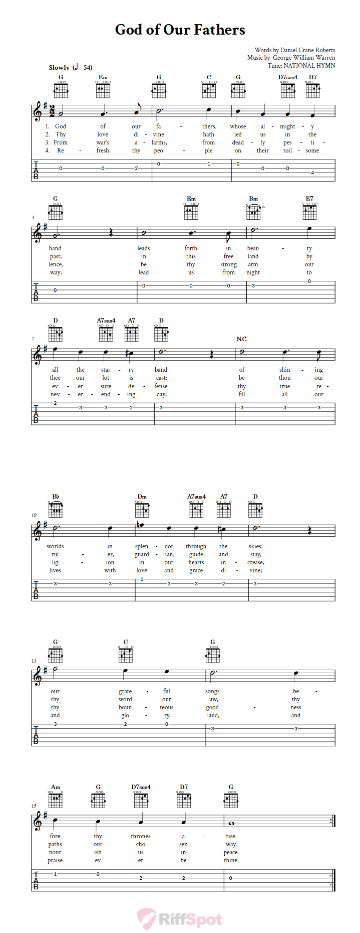 God of Our Fathers Guitar Tab