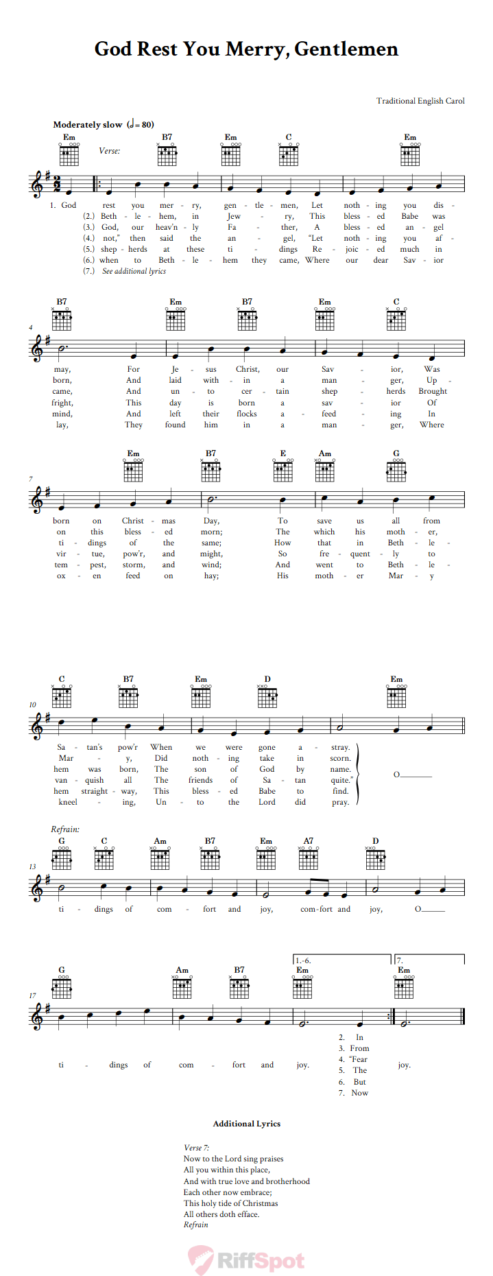 God Rest You Merry, Gentlemen Guitar Chords and Vocal Sheet Music