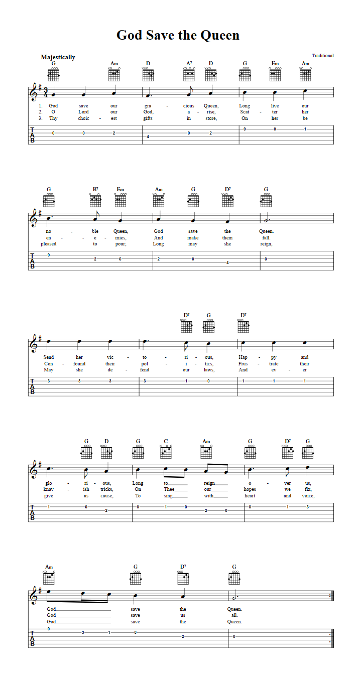 God Save The Queen - Guitar Tab Play-Along