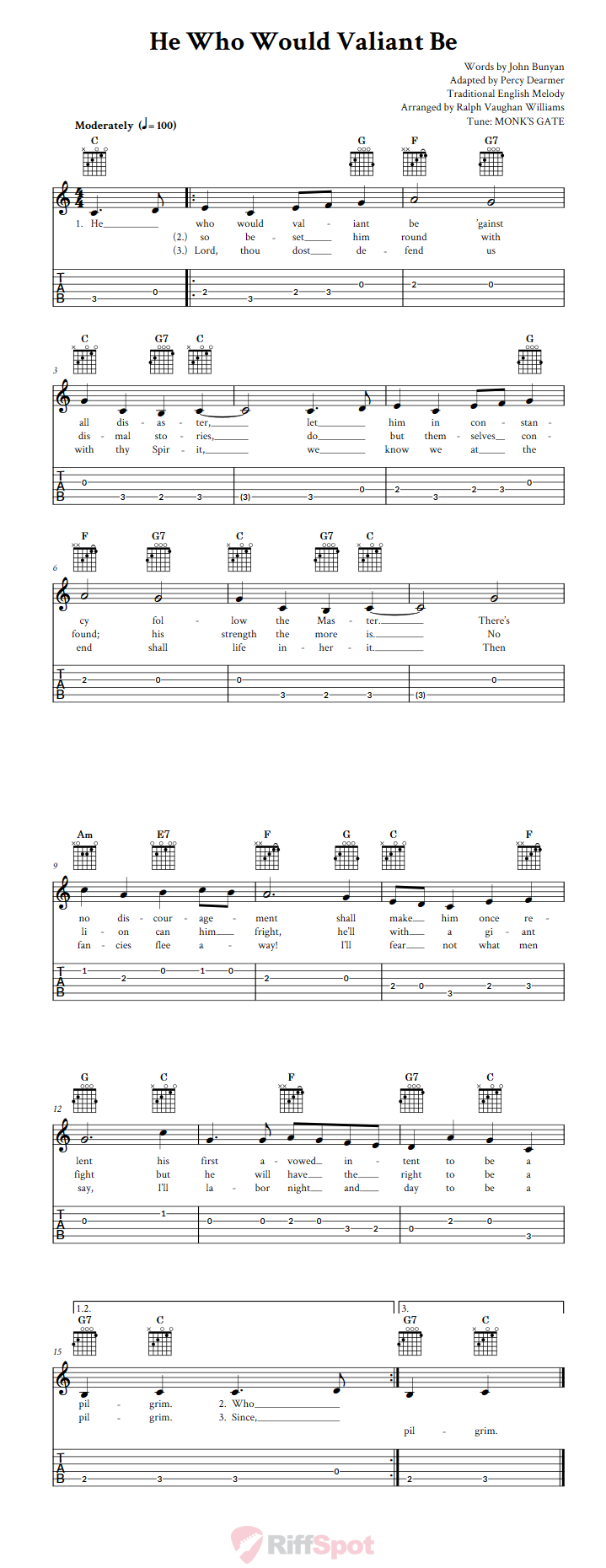 He Who Would Valiant Be Guitar Tab