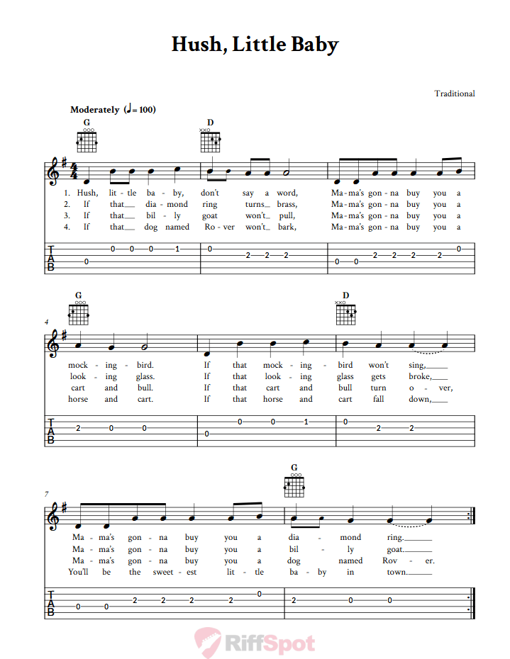 Hush, Little Baby Guitar Tab