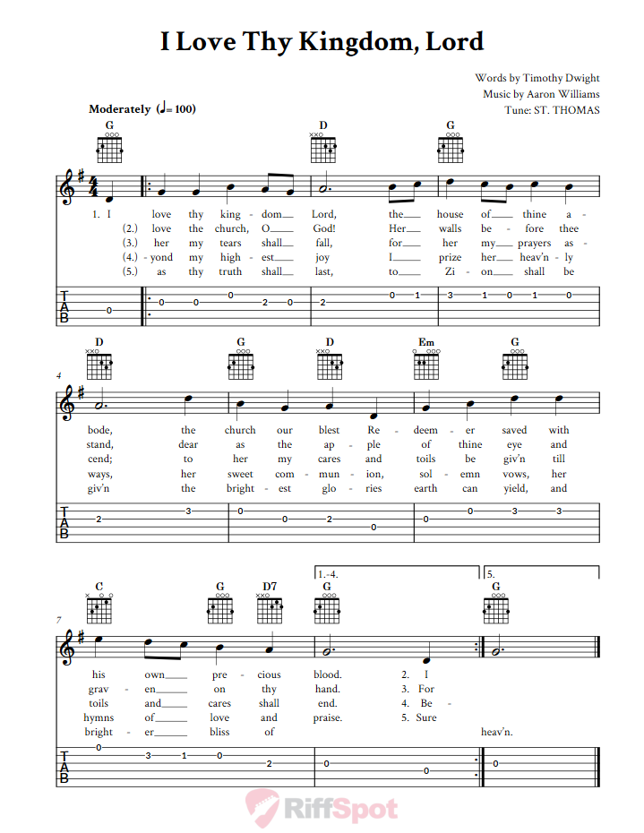 I Love Thy Kingdom Lord Easy Guitar Sheet Music And Tab With Chords