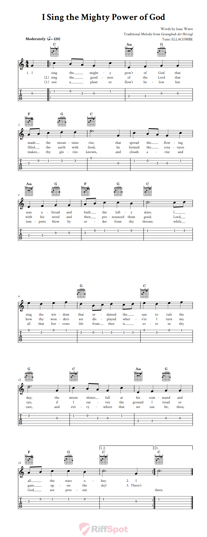 I Sing the Mighty Power of God Guitar Tab