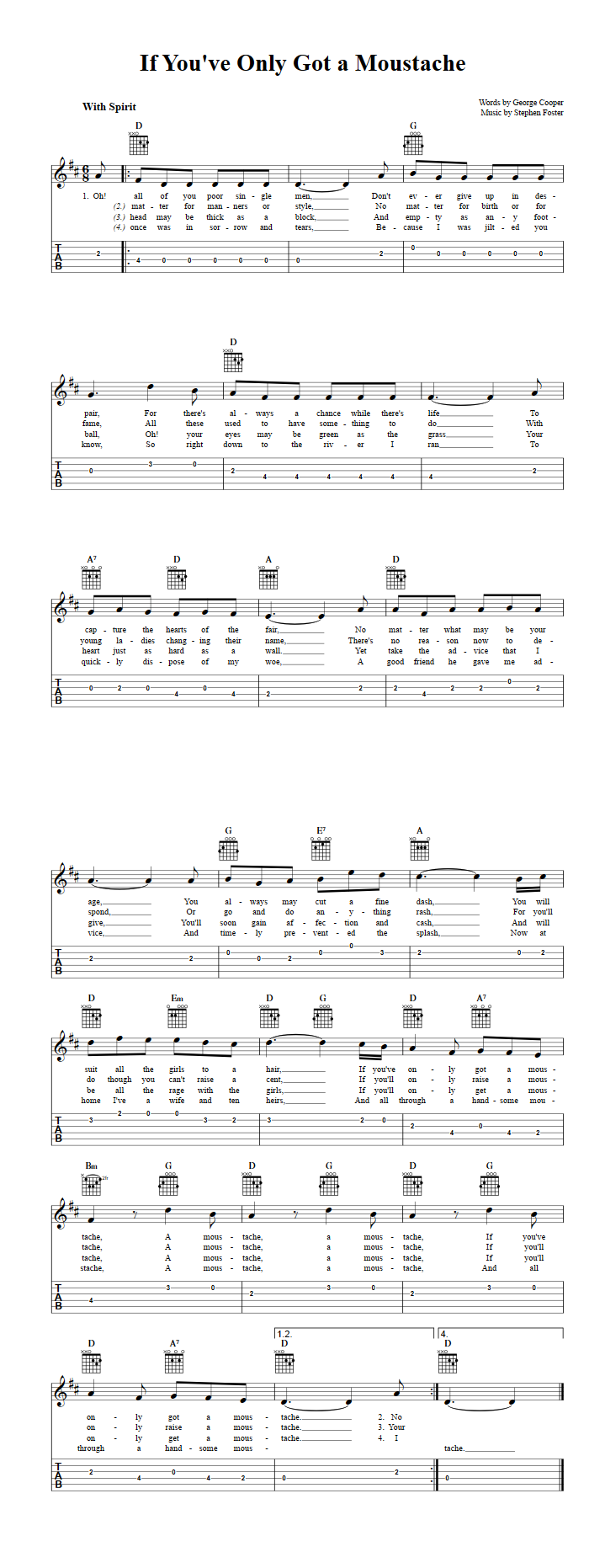 If You've Only Got a Moustache Guitar Tab