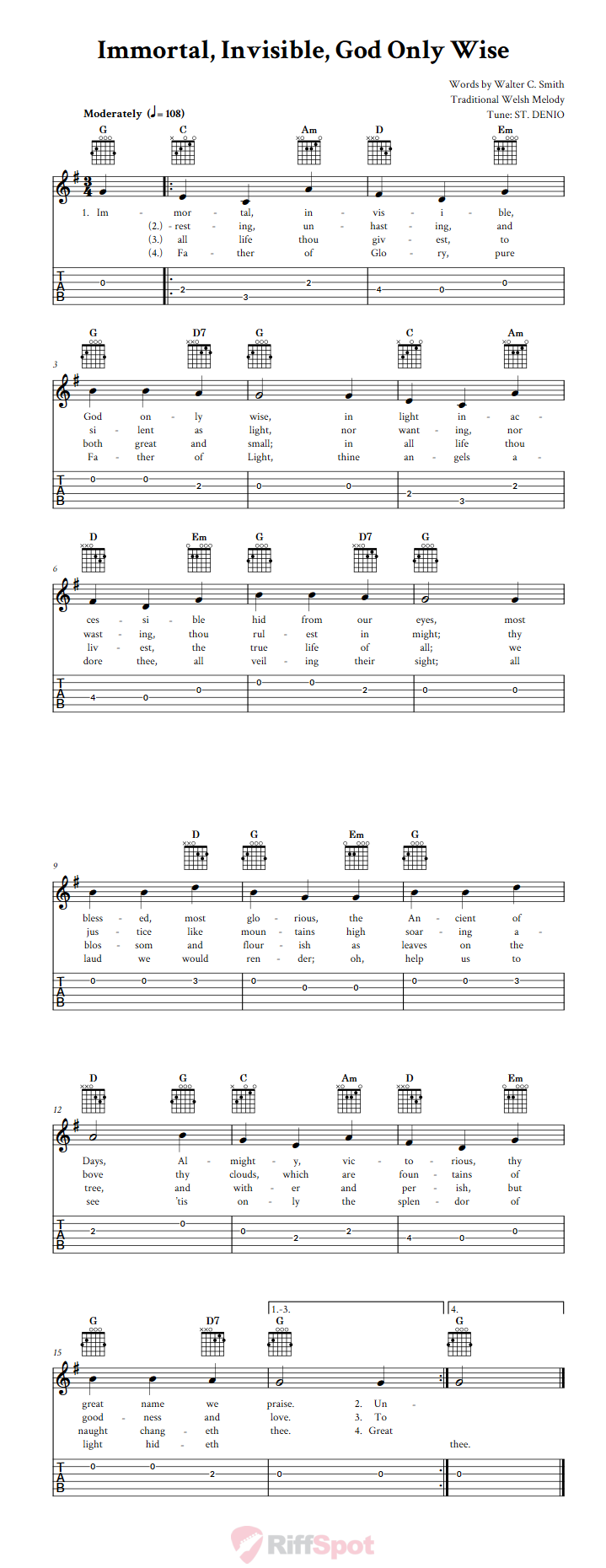 Immortal, Invisible, God Only Wise Guitar Tab