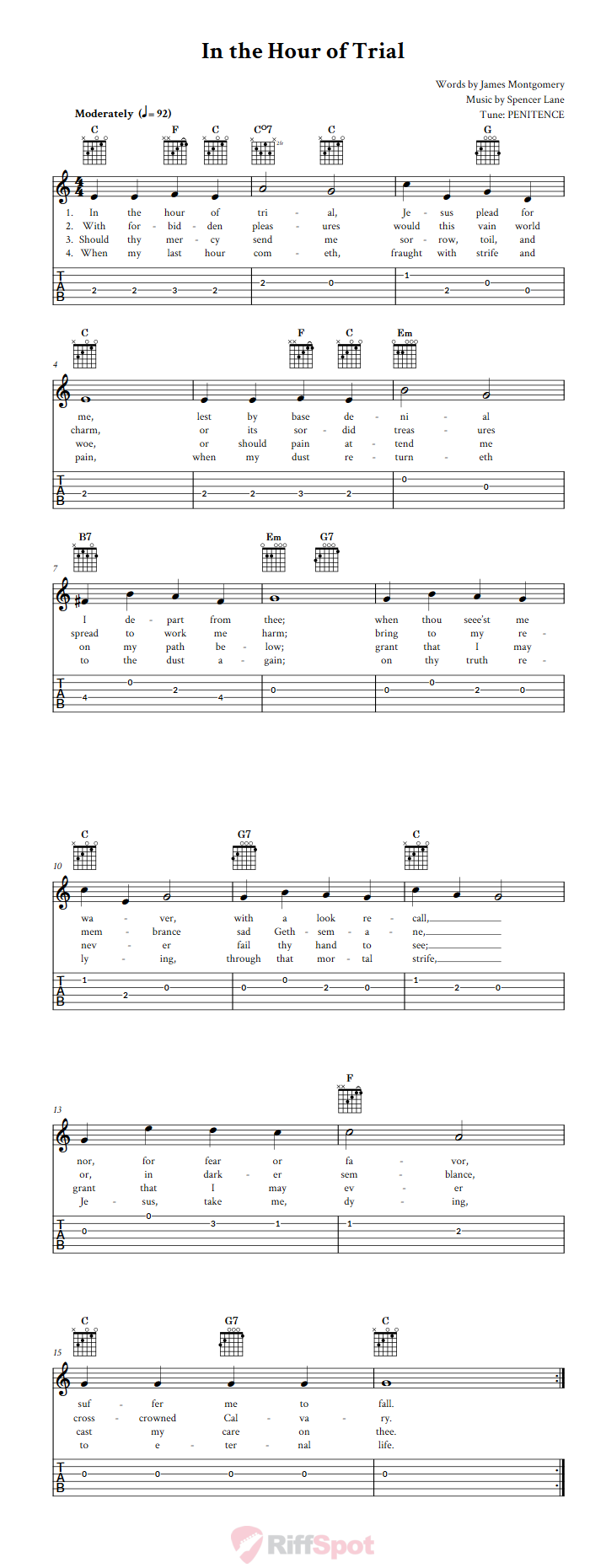 In the Hour of Trial Guitar Tab