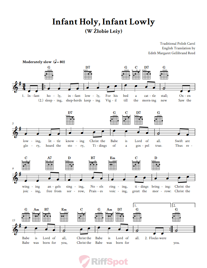 Infant Holy, Infant Lowly Guitar Chords and Vocal Sheet Music