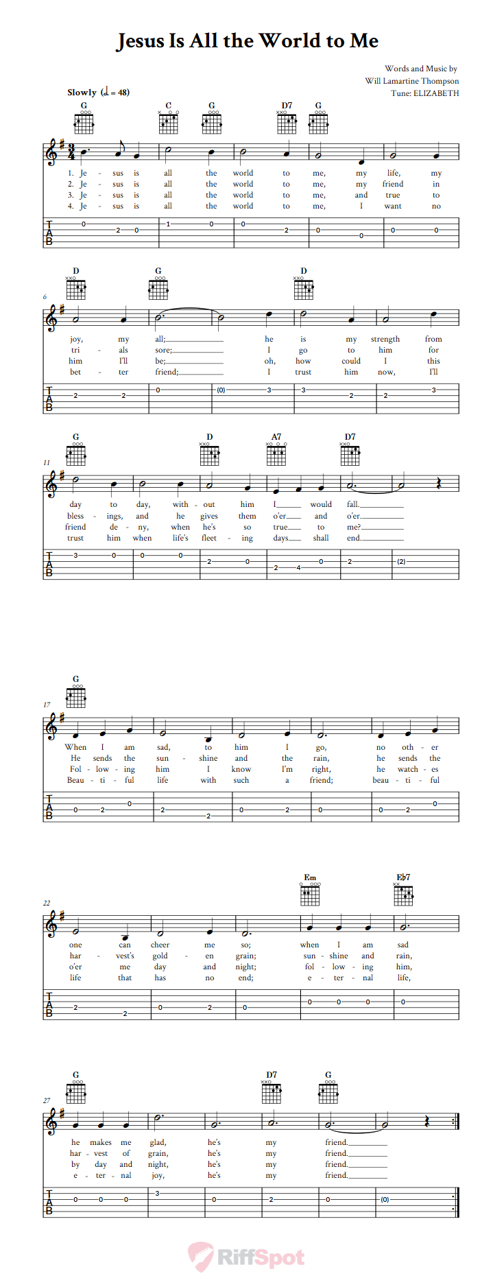 Jesus Is All the World to Me Guitar Tab