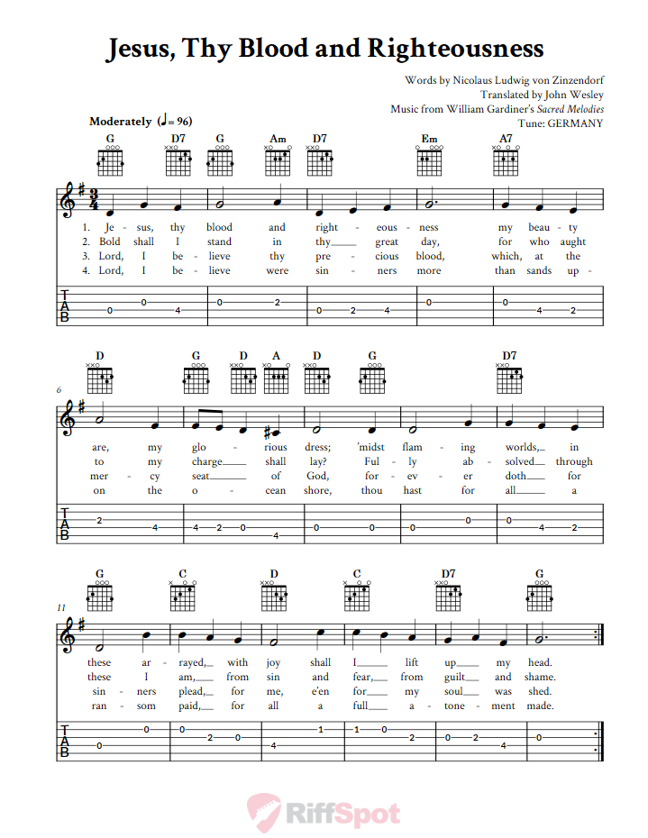 Jesus, Thy Blood and Righteousness Guitar Tab