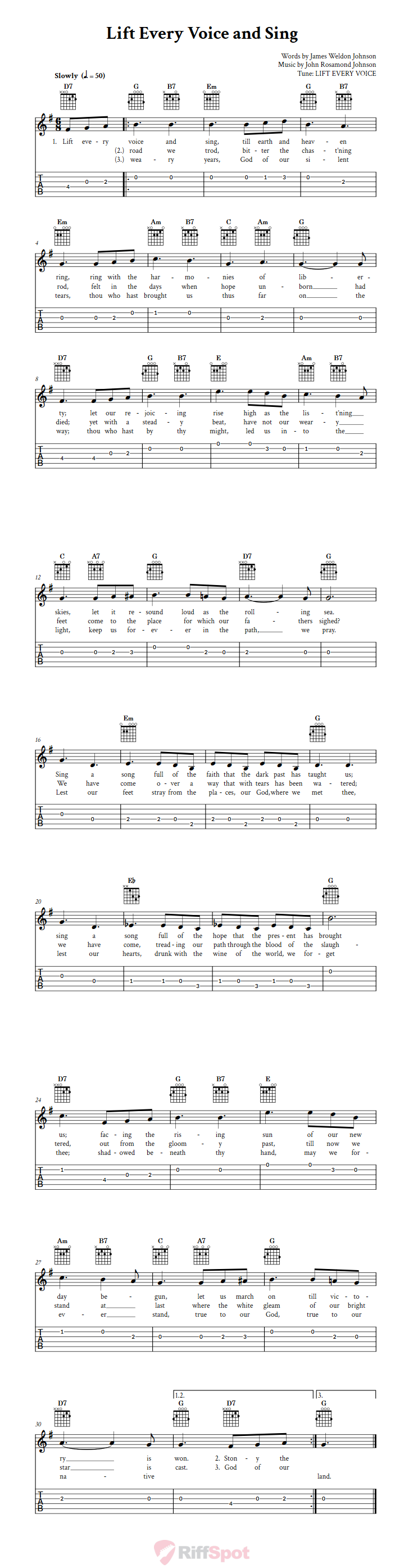 Lift Every Voice and Sing Guitar Tab