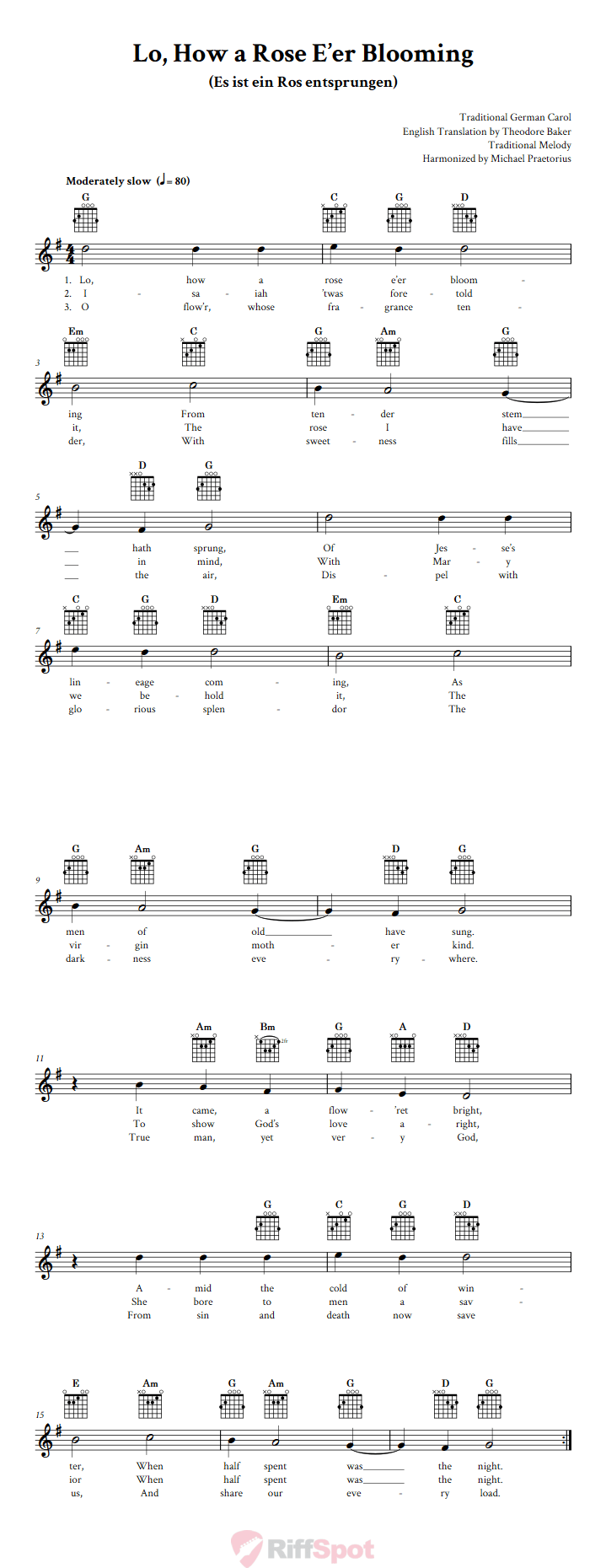 Lo, How a Rose E'er Blooming Guitar Chords and Vocal Sheet Music