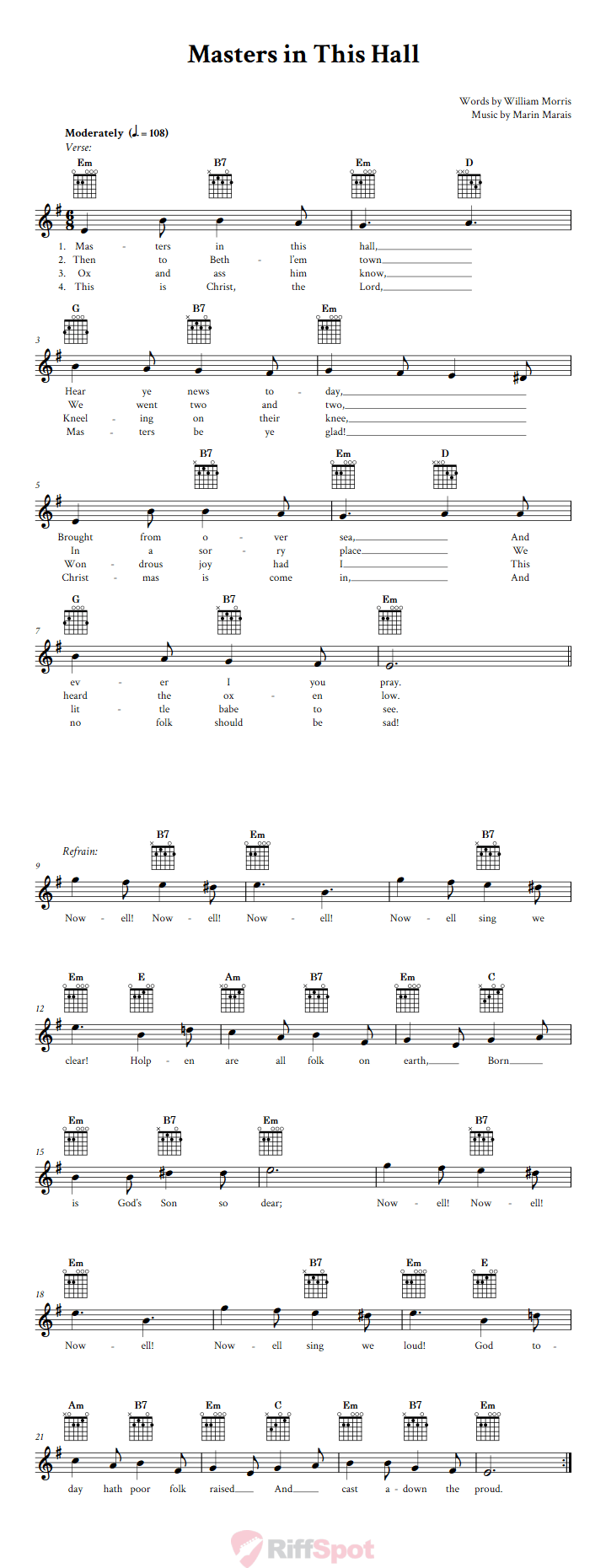 Masters in This Hall Guitar Chords and Vocal Sheet Music