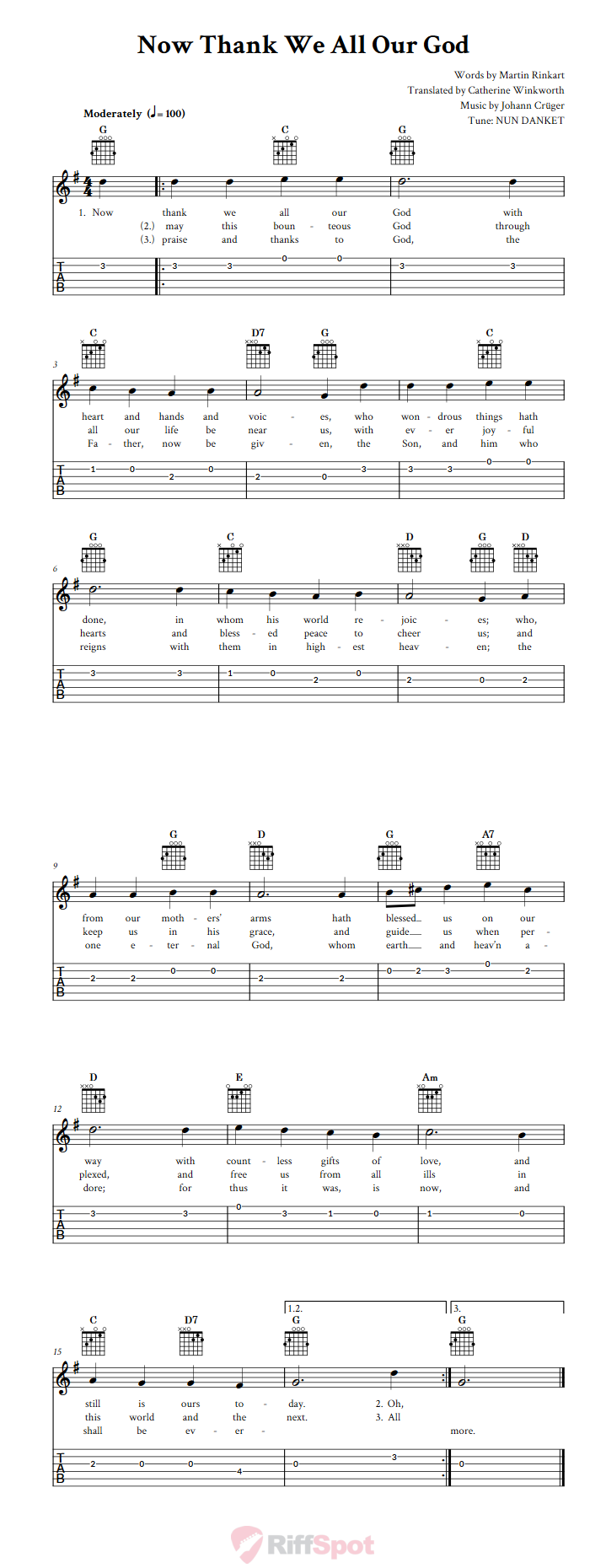 Now Thank We All Our God Guitar Tab