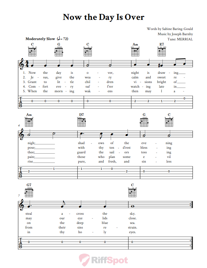 Now the Day Is Over Guitar Tab