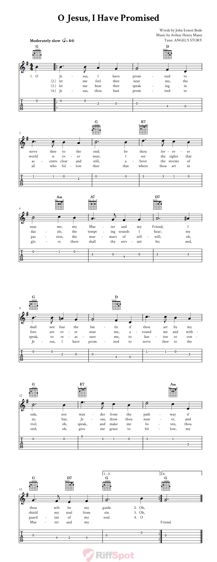 O Jesus, I Have Promised - Easy Guitar Sheet Music and Tab with Chords and  Lyrics