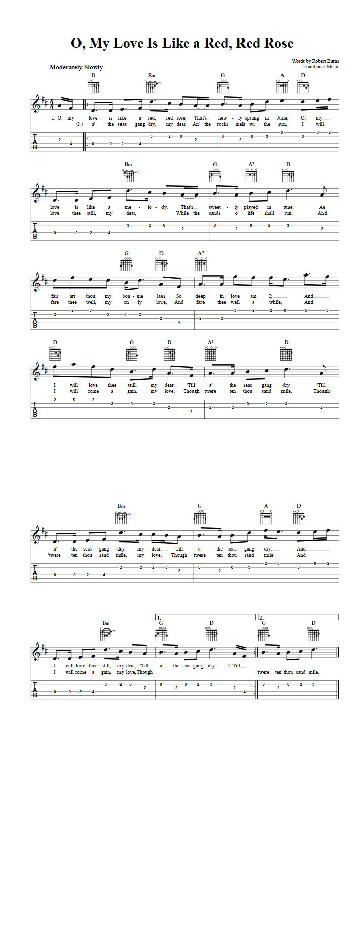 O, My Love Is Like a Red, Red Rose Guitar Tab