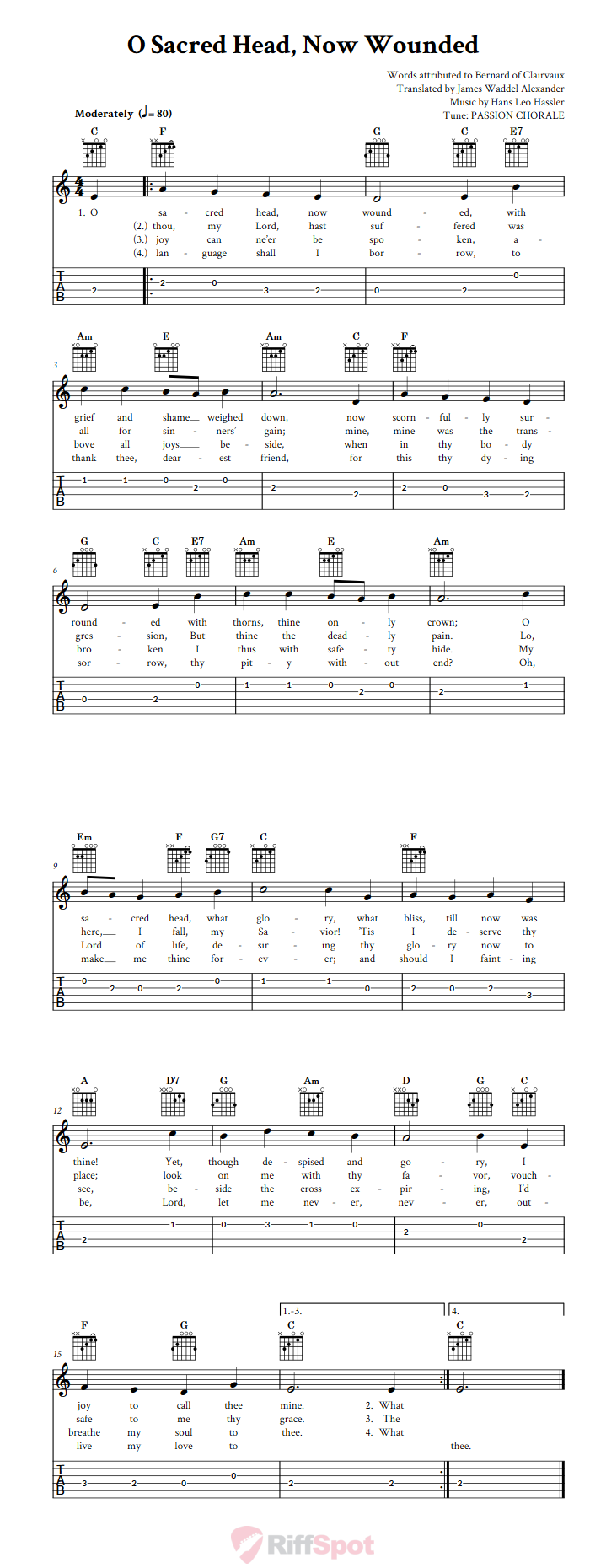 O Sacred Head, Now Wounded Guitar Tab