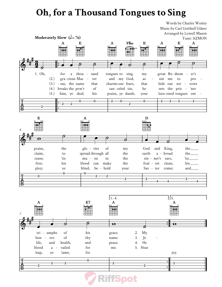 Oh, for a Thousand Tongues to Sing Guitar Tab