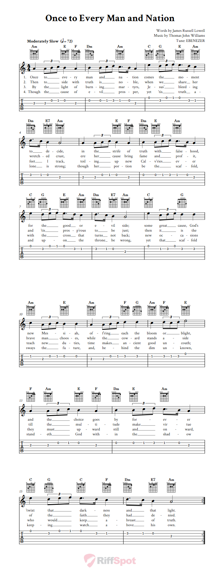 Once to Every Man and Nation Guitar Tab