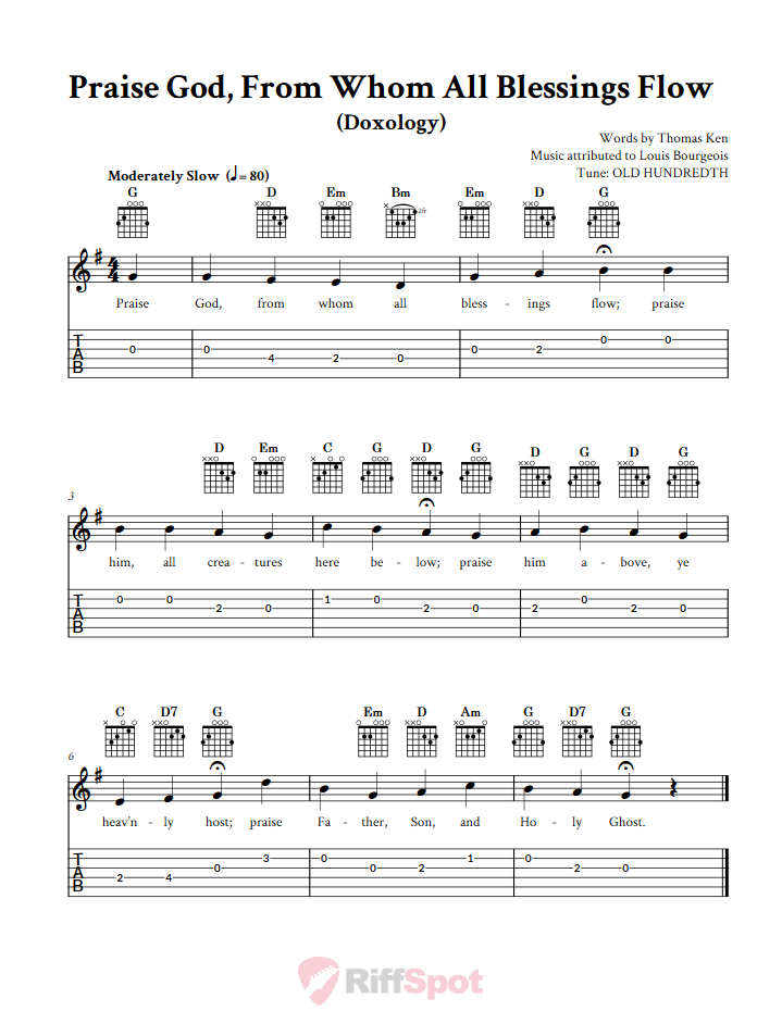 Praise God From Whom All Blessings Flow Guitar Tab