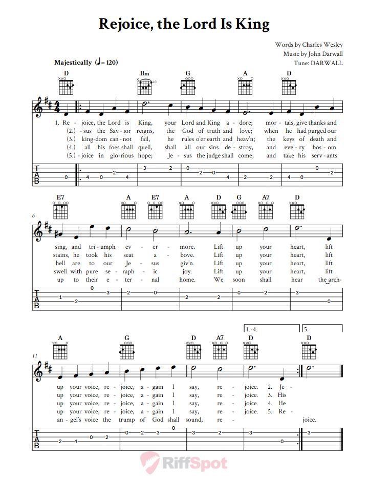 Rejoice, the Lord Is King Guitar Tab