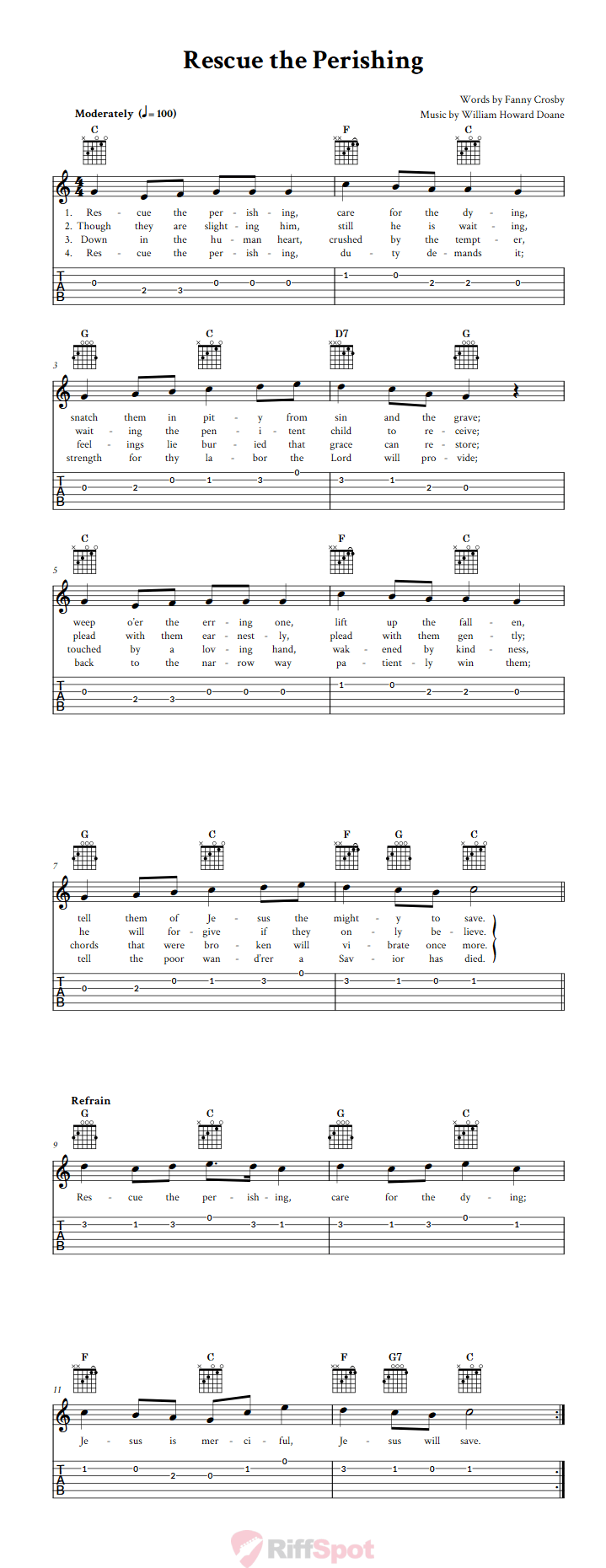Rescue The Perishing Easy Guitar Sheet Music And Tab With Chords And