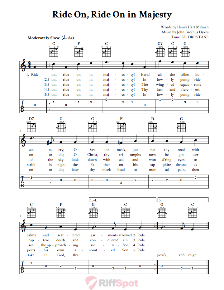 Ride On Ride On In Majesty Easy Guitar Sheet Music And Tab With 