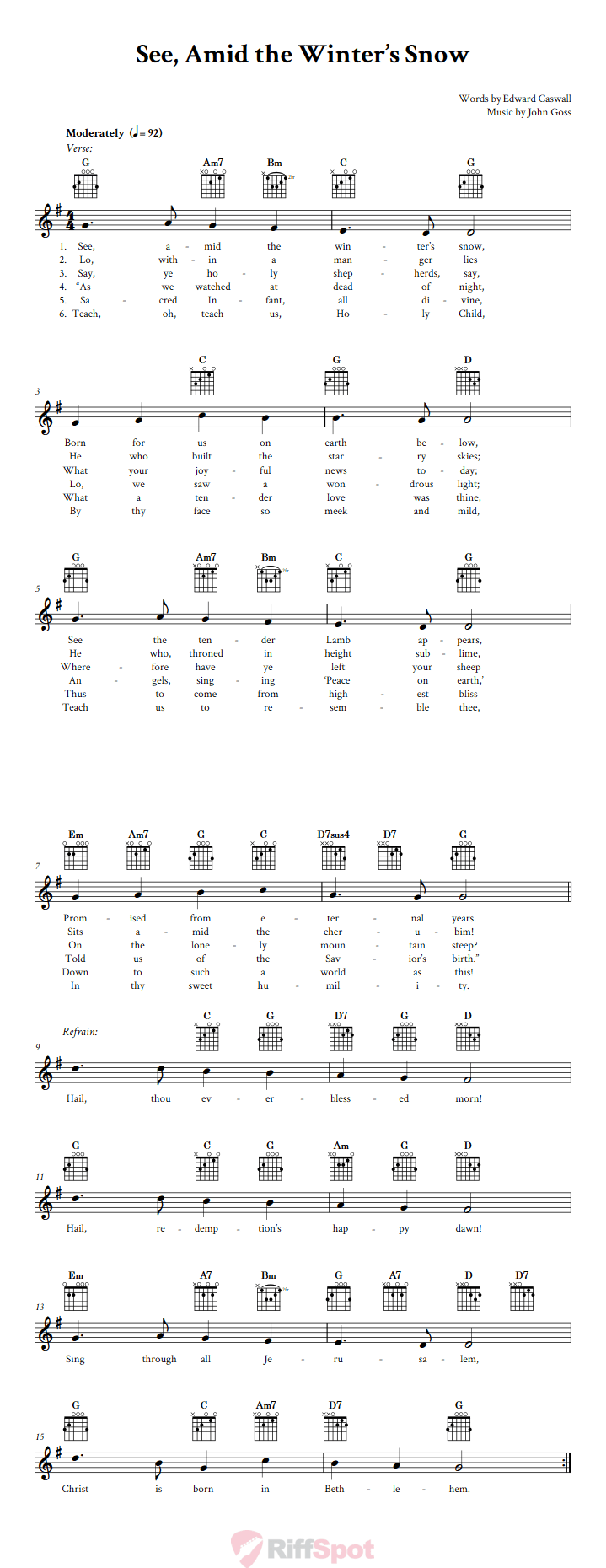 See, Amid the Winter's Snow Guitar Chords and Vocal Sheet Music
