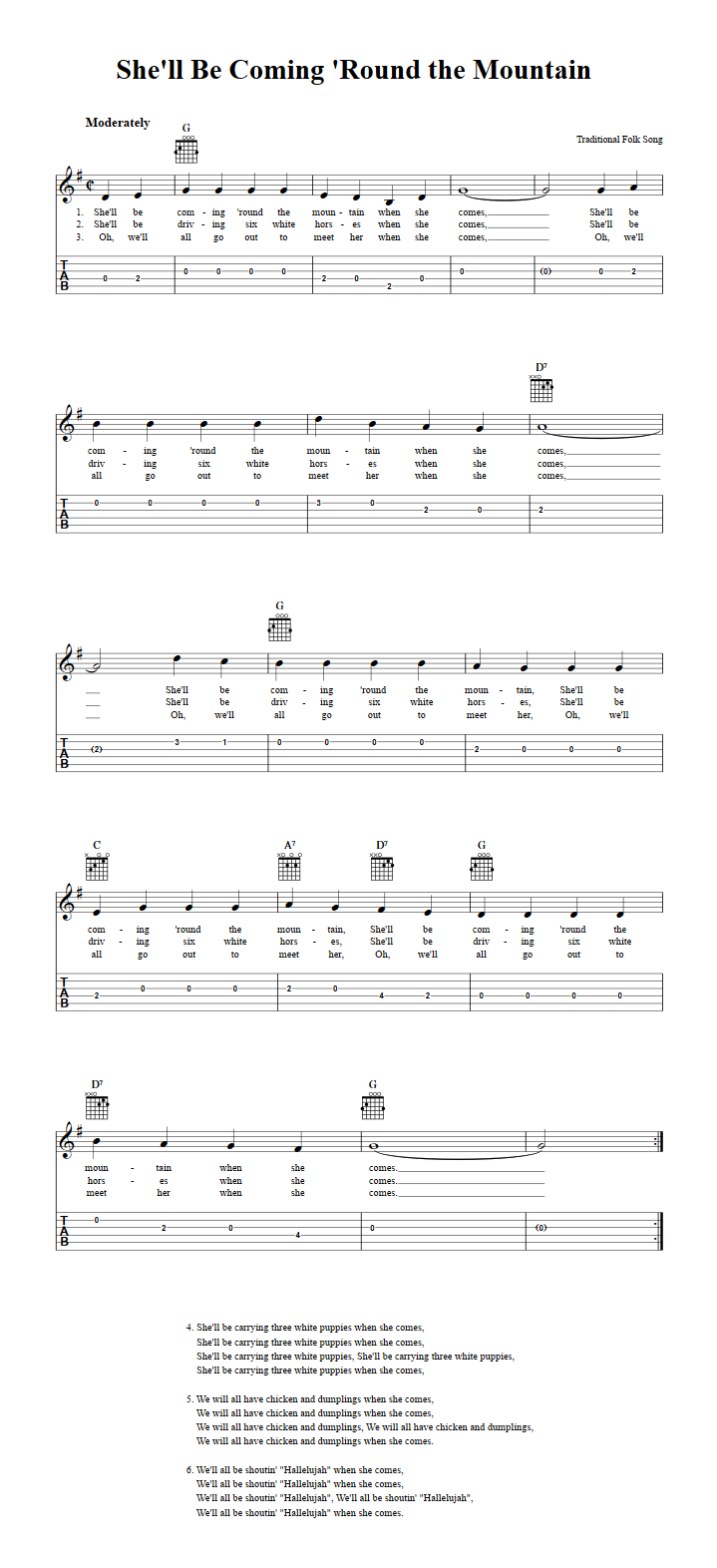 She'll Be Coming 'Round the Mountain Guitar Tab
