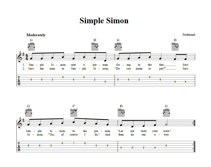Simple Simon B-Flat Instrument Sheet Music (Lead Sheet) with