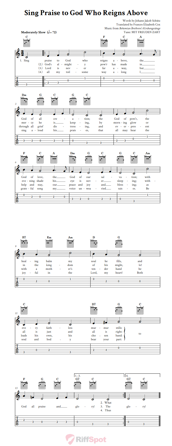Sing Praise to God Who Reigns Above Guitar Tab