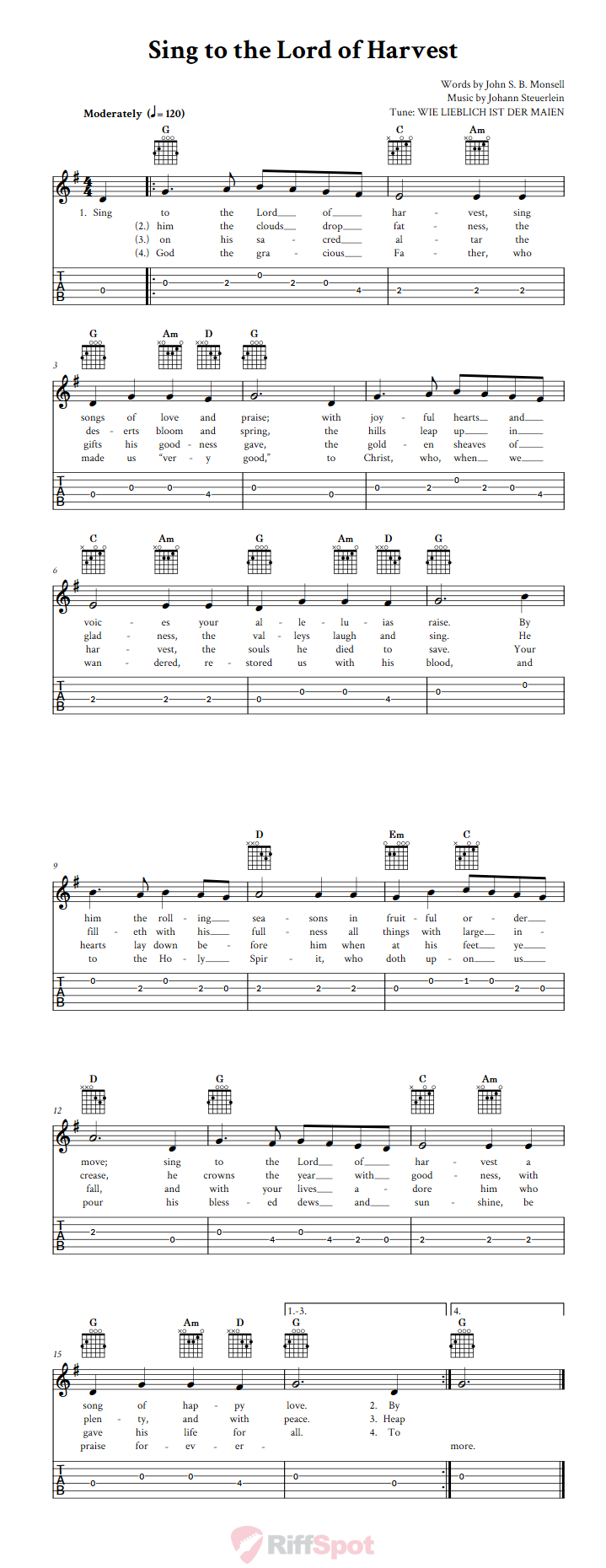 Sing To The Lord Of Harvest Guitar Tab
