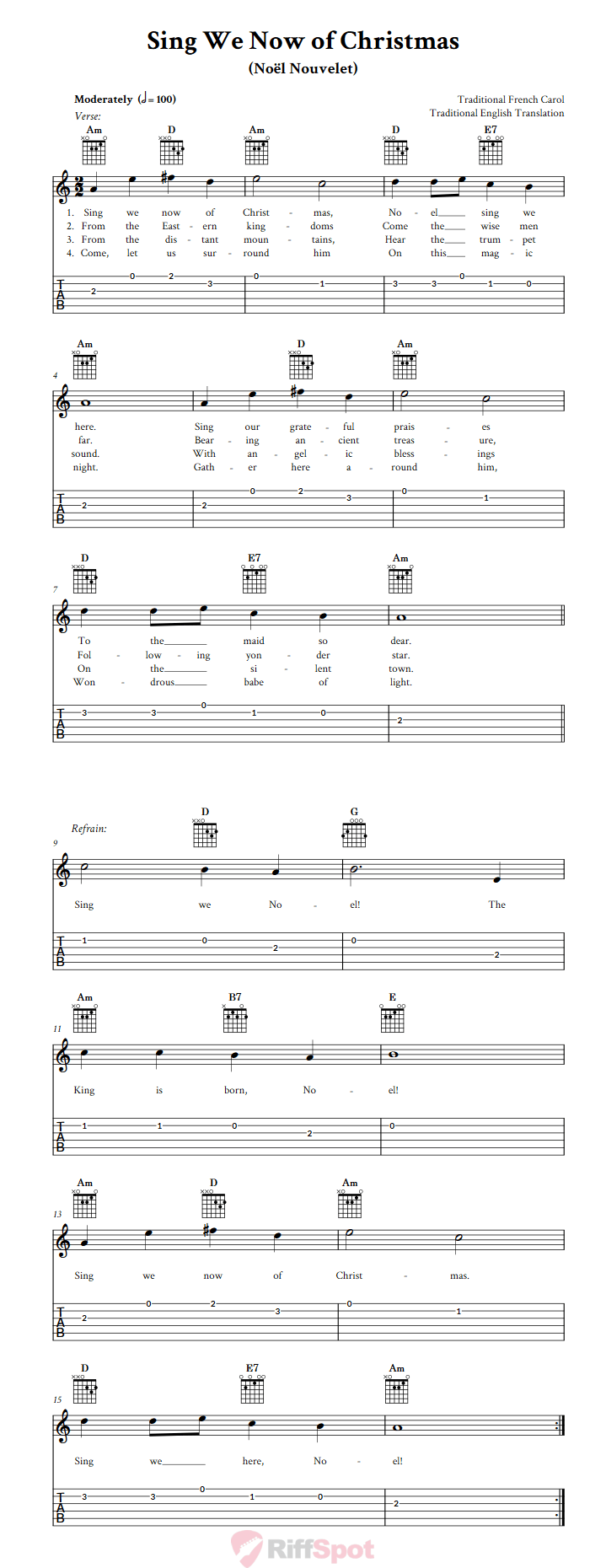 Sing We Now of Christmas Guitar Tab