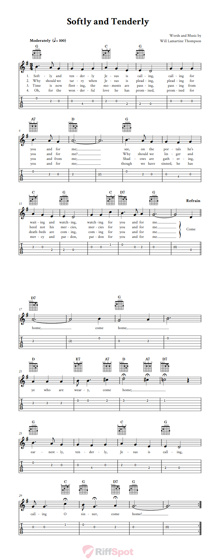 Softly And Tenderly Guitar Tab