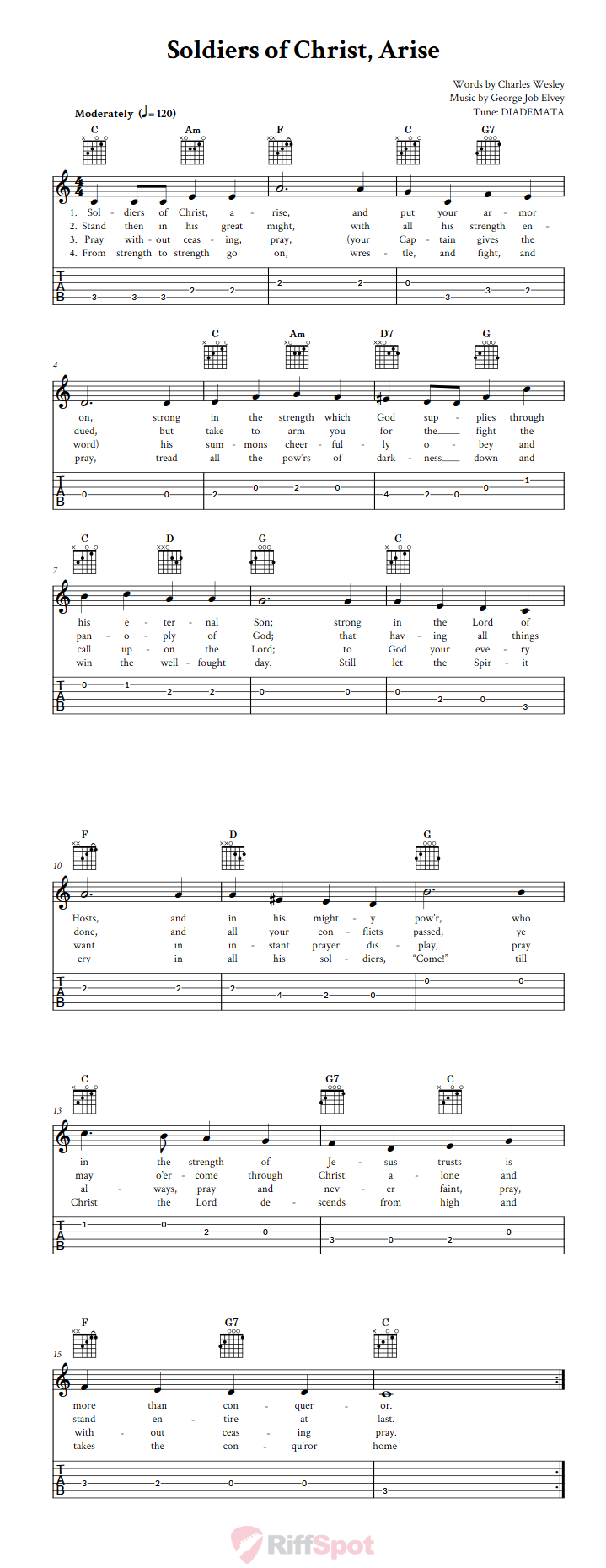 Soldiers of Christ, Arise Guitar Tab