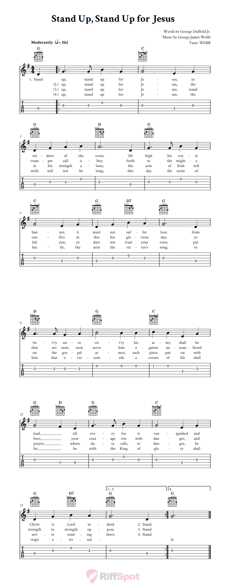 Stand Up, Stand Up for Jesus Guitar Tab