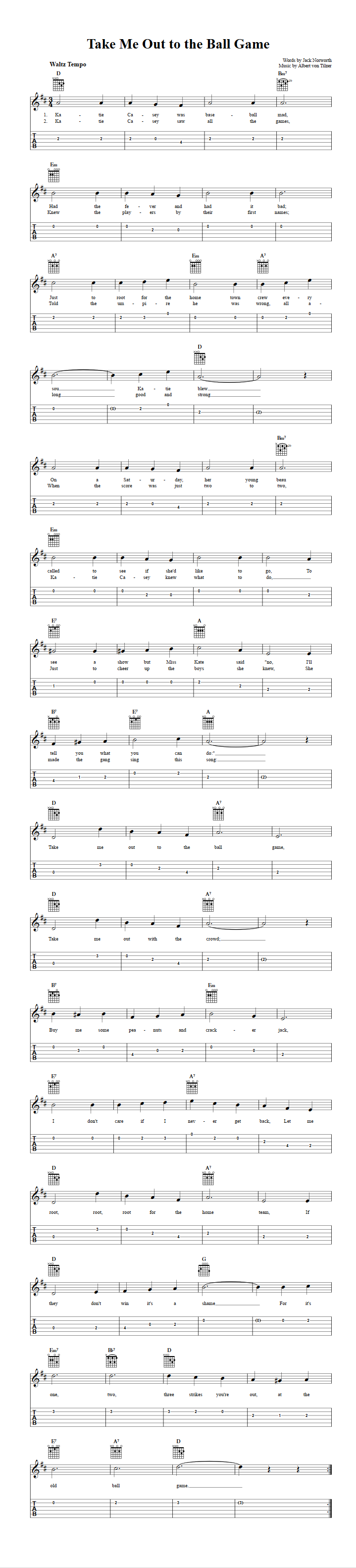 Take Me Out to the Ballgame Free Sheet Music Download