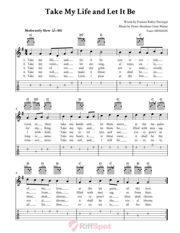 Take My Life And Let It Be Guitar Tab