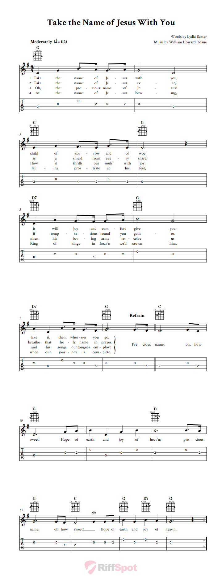 Take the Name of Jesus With You Guitar Tab