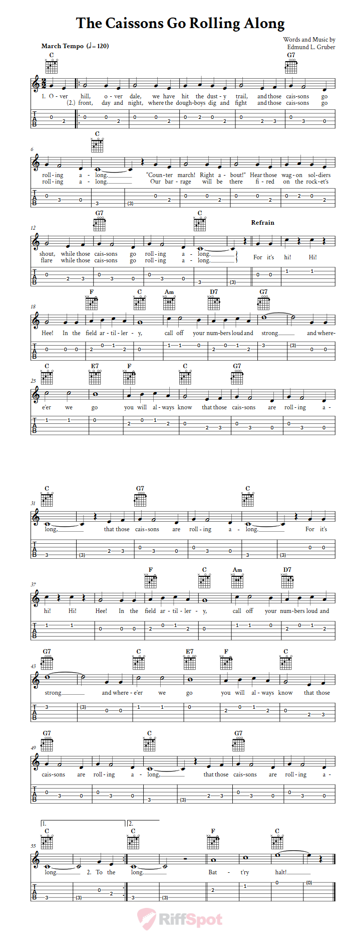 The Caissons Go Rolling Along Guitar Tab