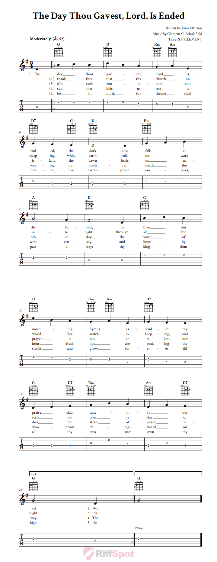 The Day Thou Gavest, Lord, Is Ended Guitar Tab