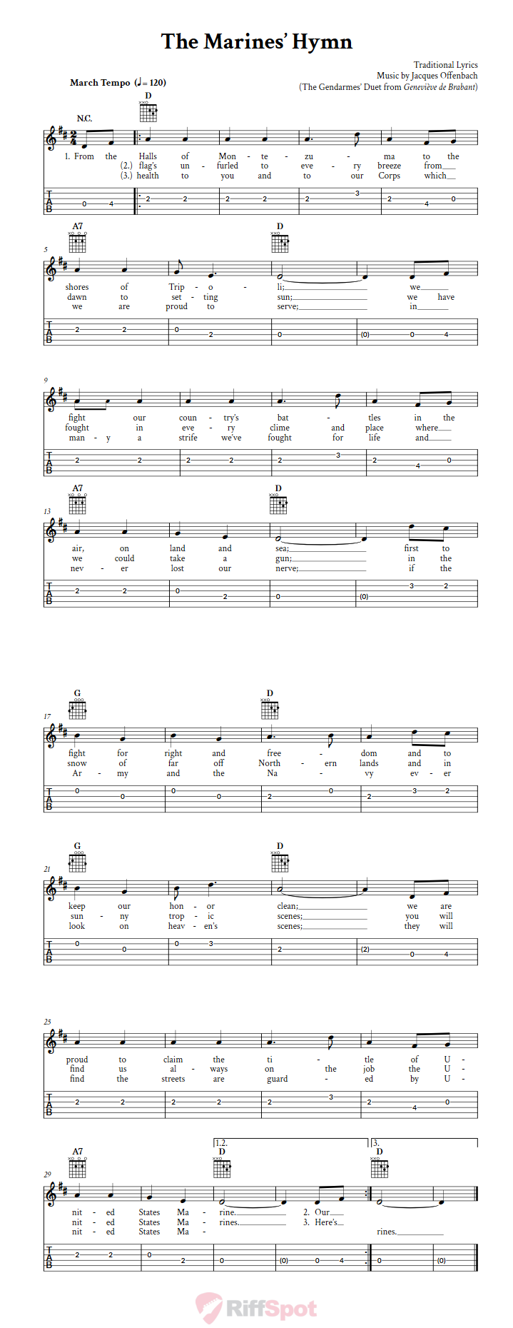 The Marines' Hymn Guitar Tab