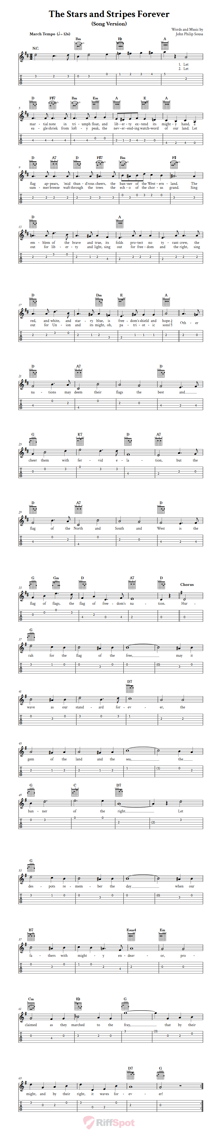 The Stars and Stripes Forever (Song) Guitar Tab