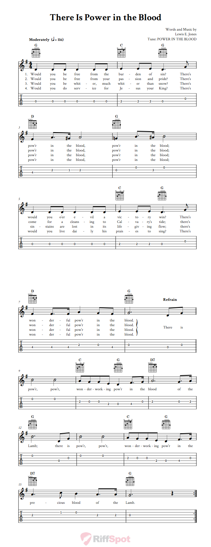 there-is-power-in-the-blood-easy-guitar-sheet-music-and-tab-with